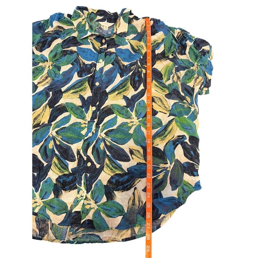 Time and Tru Womens XXXL 22 Blue Green Tropical Floral‎ Linen Blend Button Shirt
